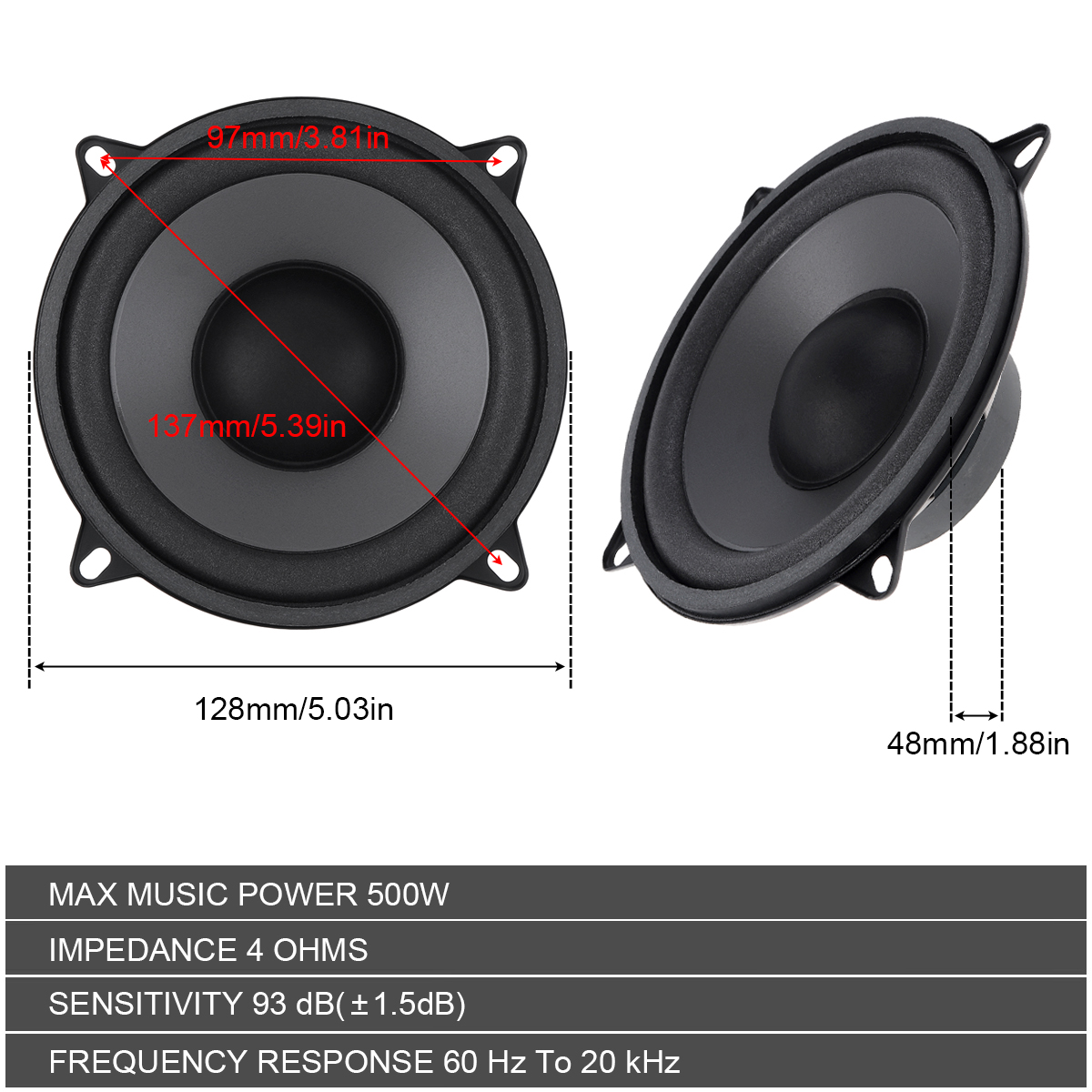 5 بوصة 400 واط / 500 واط 2-Way - مراجعة Car Accessories Sound System وسعره